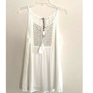 Laffaire Cream/Gold Sleeveless Keyhole Neck Tasseled Top Size Small